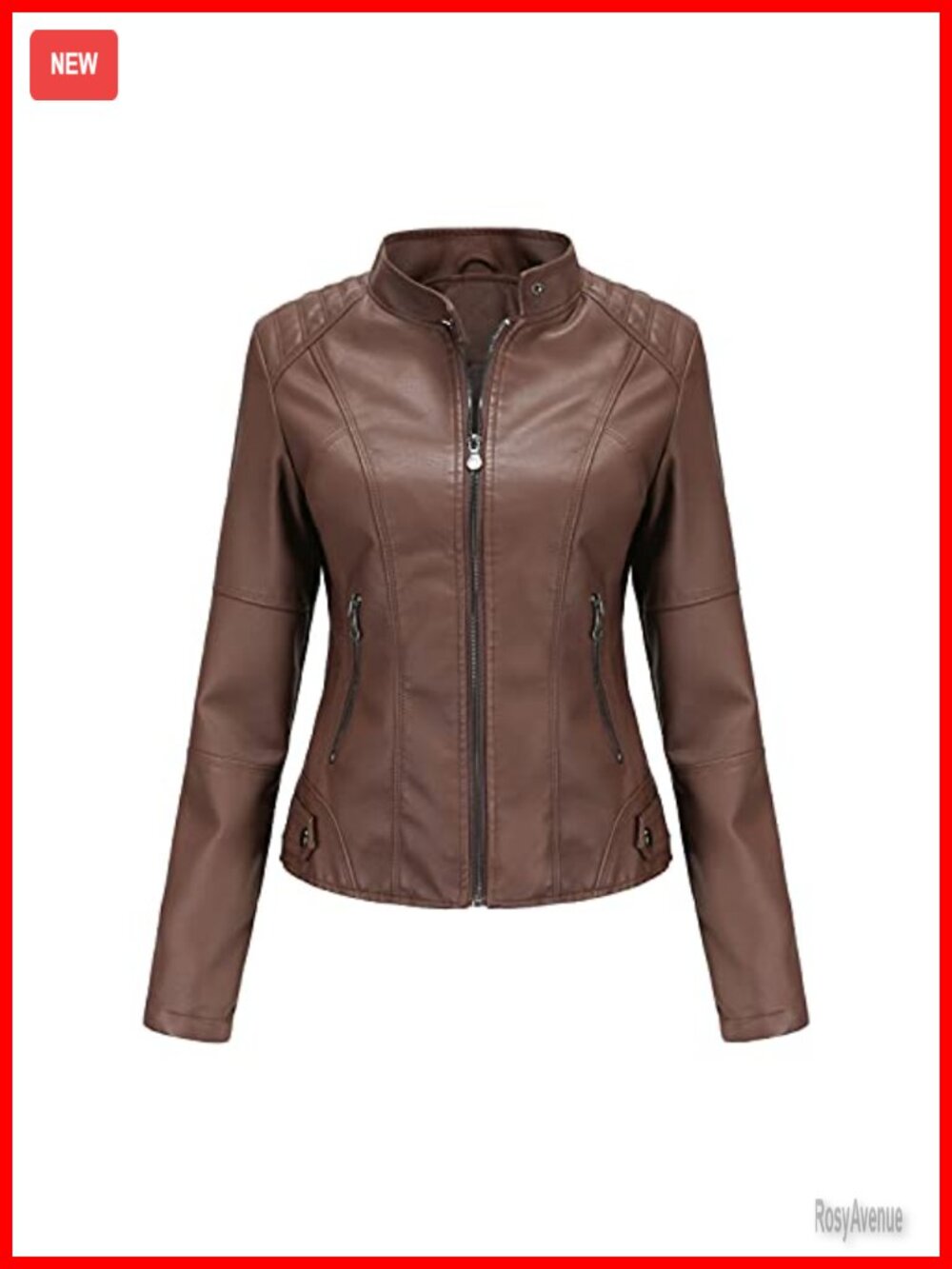 Faux Leather Jacket Women Belted Motorcycle Bomber Zip Moto Biker Coat